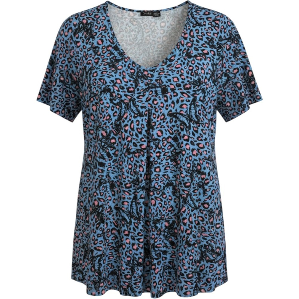 Evans Womens Plus Size 26/28 Blue Leopard Butterfly Print V-Neck Pleated Top